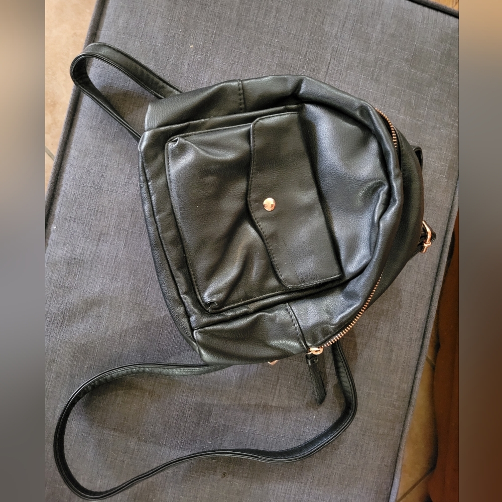 Black Faux Leather Mini Backpack Purse